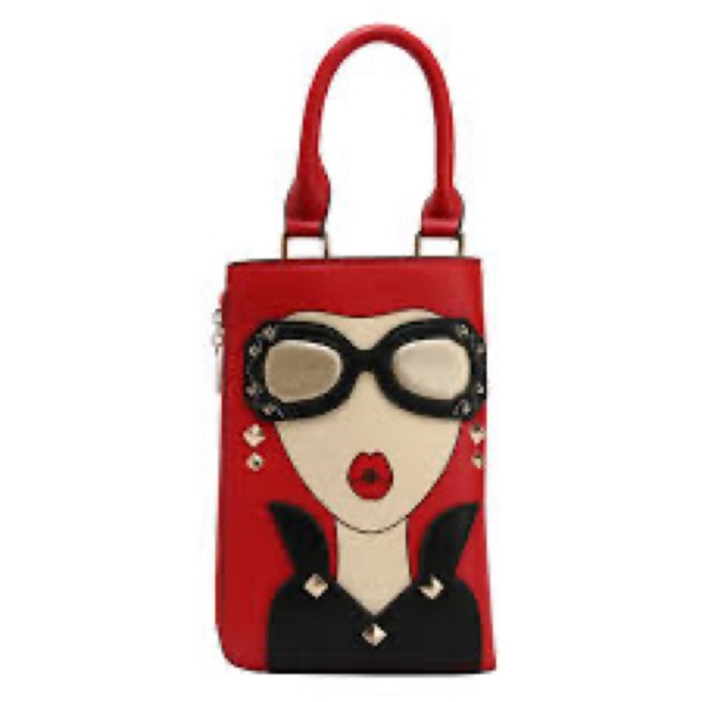 Lady Face Shoulder Bags Funky PU Leather Top Handle-make me an offer!
